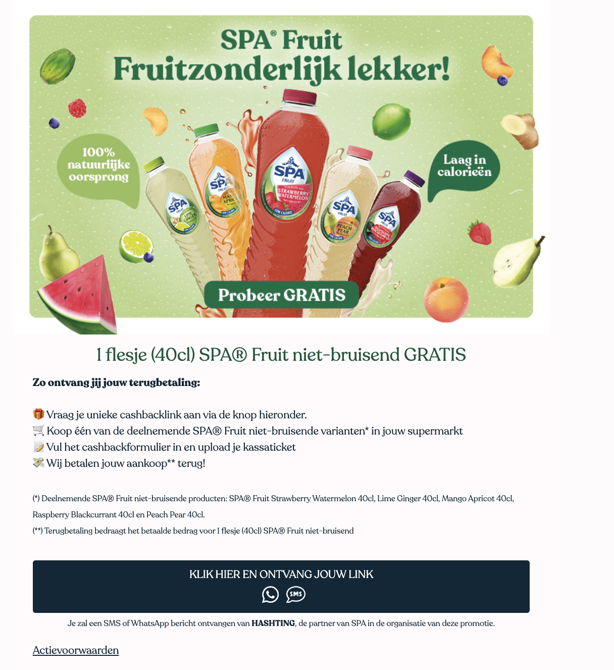 Brand campaign landing page with cashback steps
