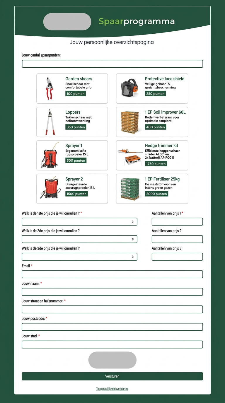 What the partner sees: their personal overview page with points and rewards